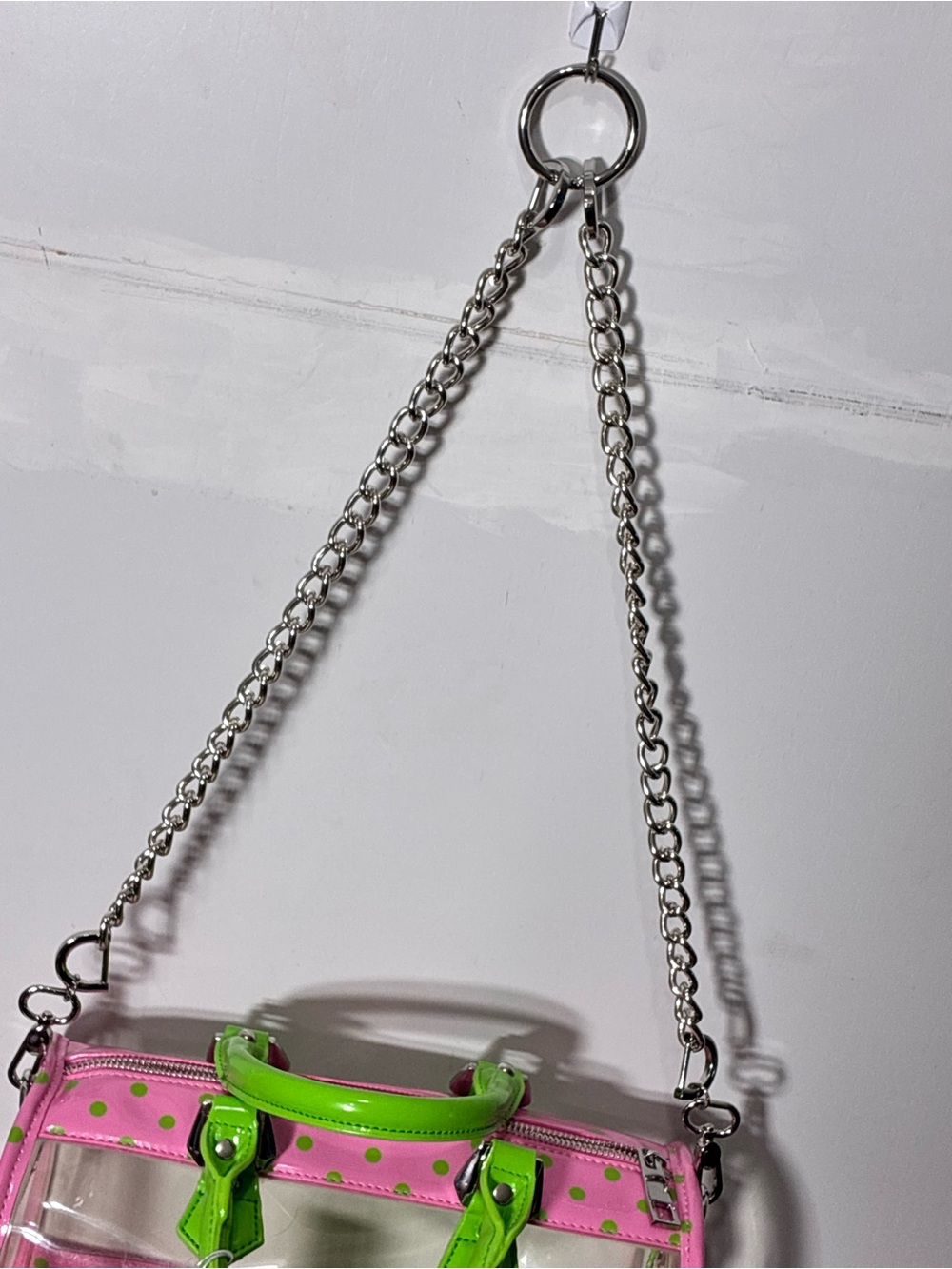 Stadium approved Clear bag NWT Dustbag bagcharm incl. pink lime green polkadot - Picture 4 of 17